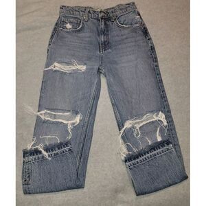 We The Free People Jeans Womens 26 Blue High Waist Ankle‎ Distressed Raw Hem